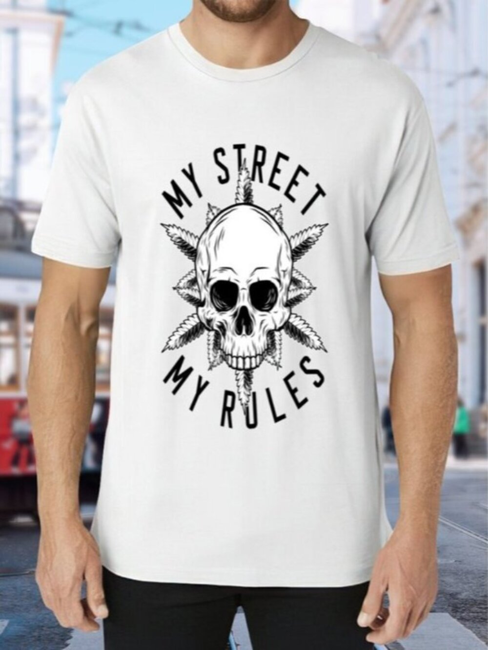 My Street My Rules Skull Graphic Tee - White